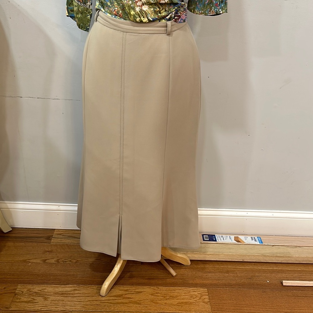 Cream Midi Pencil Skirt with Slit for Work